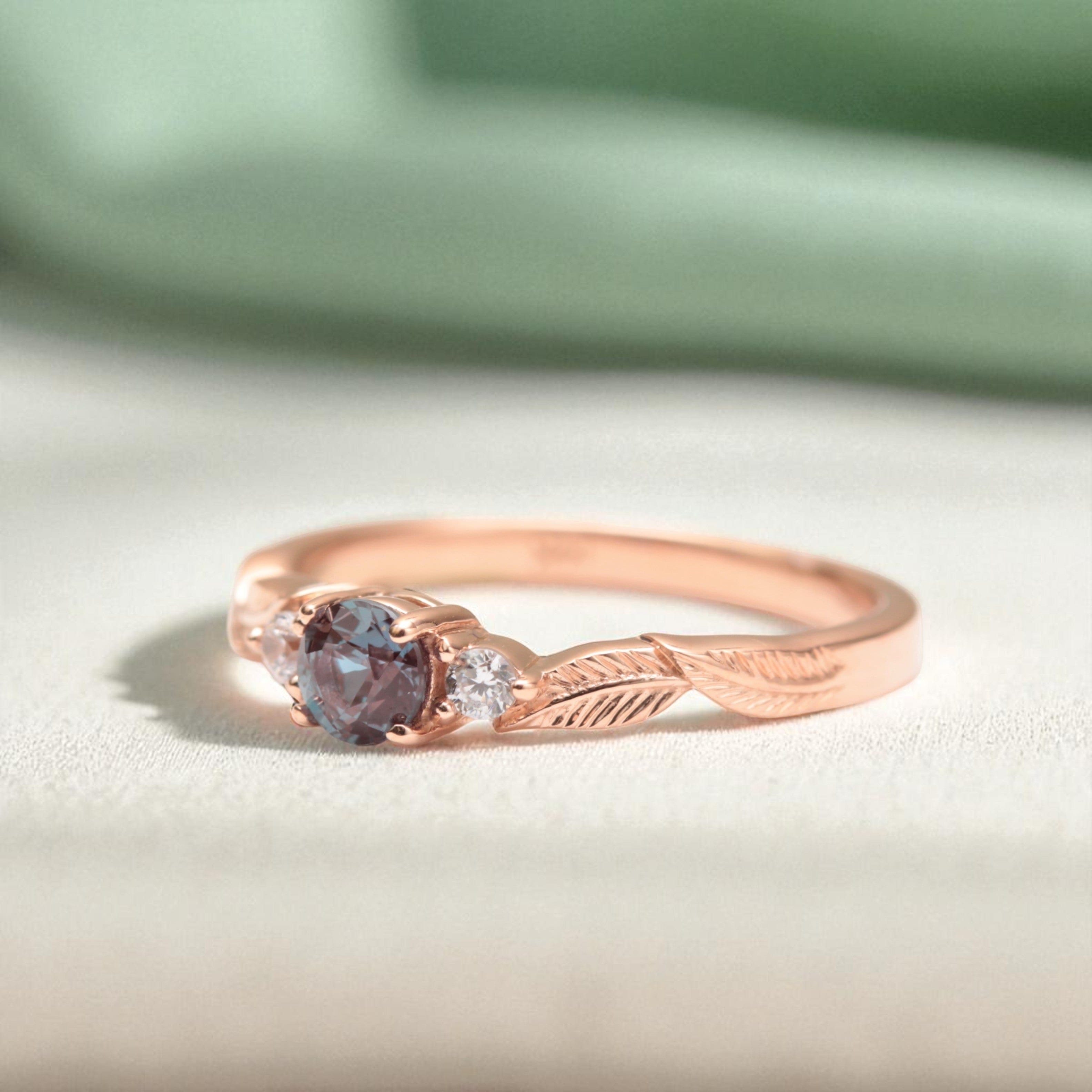 alexandrite-and-diamond-leaf-engagement-ring-rose-gold