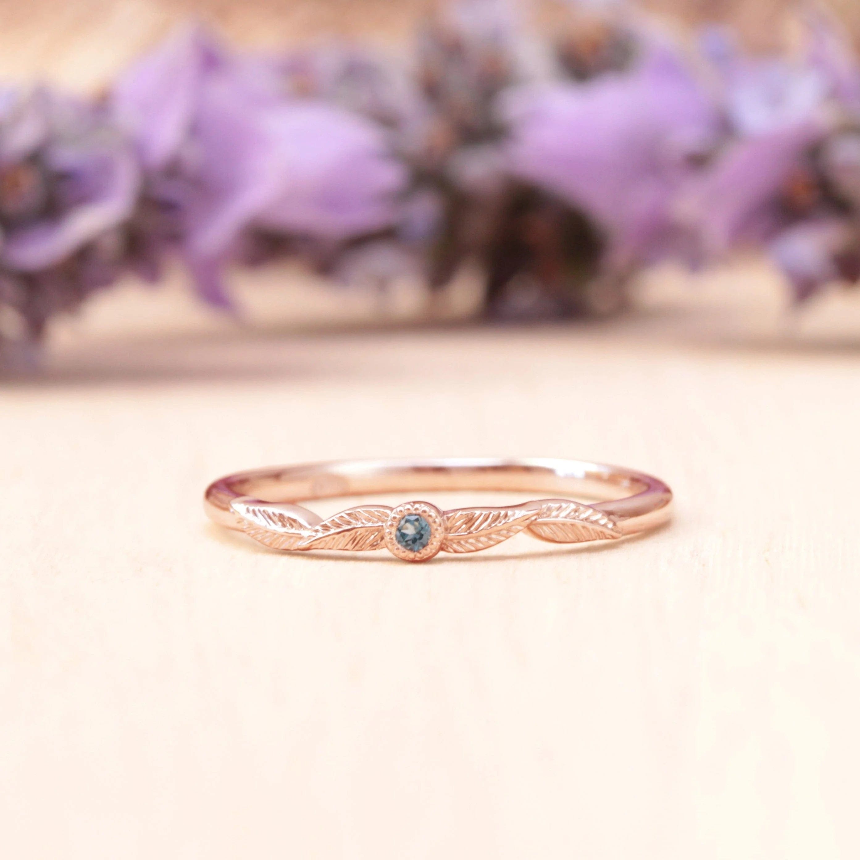 Aquamarine Birthstone Leaf Ring - Vinny & Charles