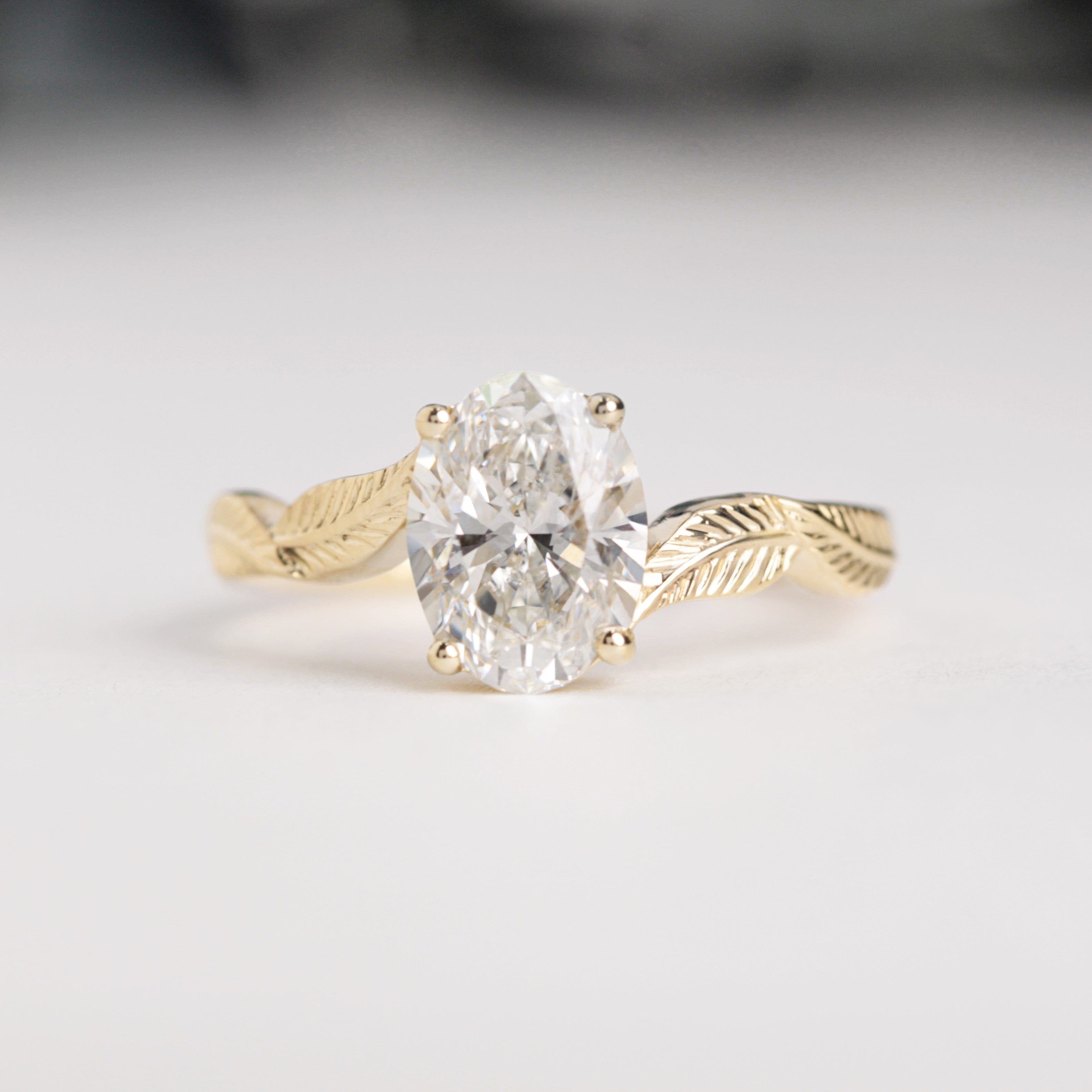 oval leaf diamond engagement ring yellow gold