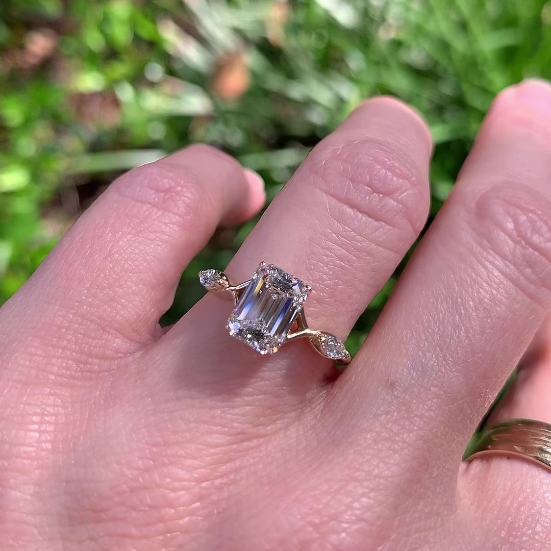emerald cut lab-diamond fairytale engagement ring