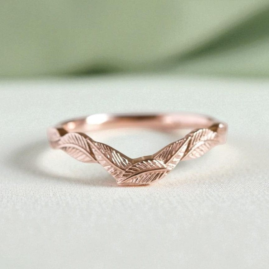 rose gold curved leaf wedding ring