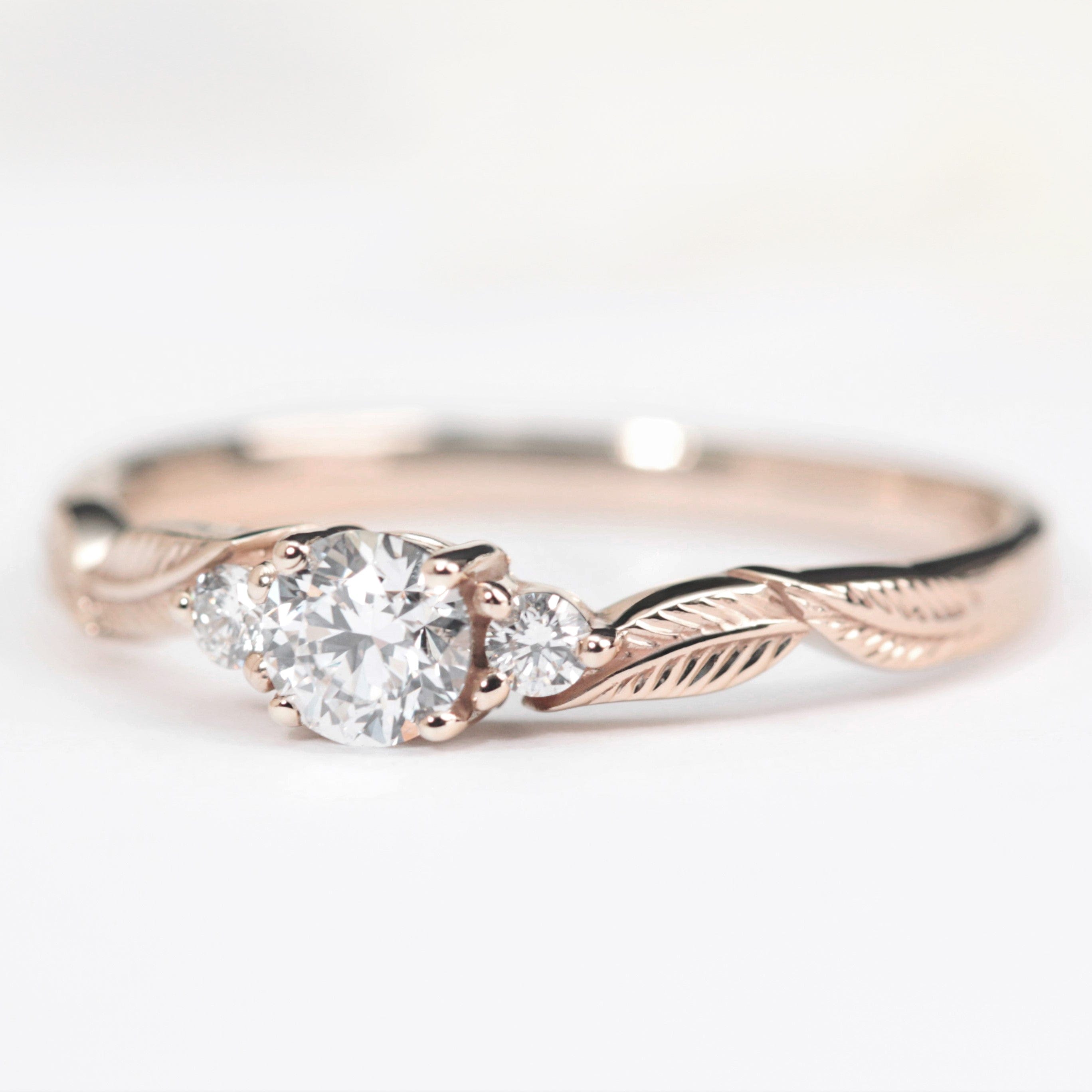 three diamond leaf engagement ring rose gold
