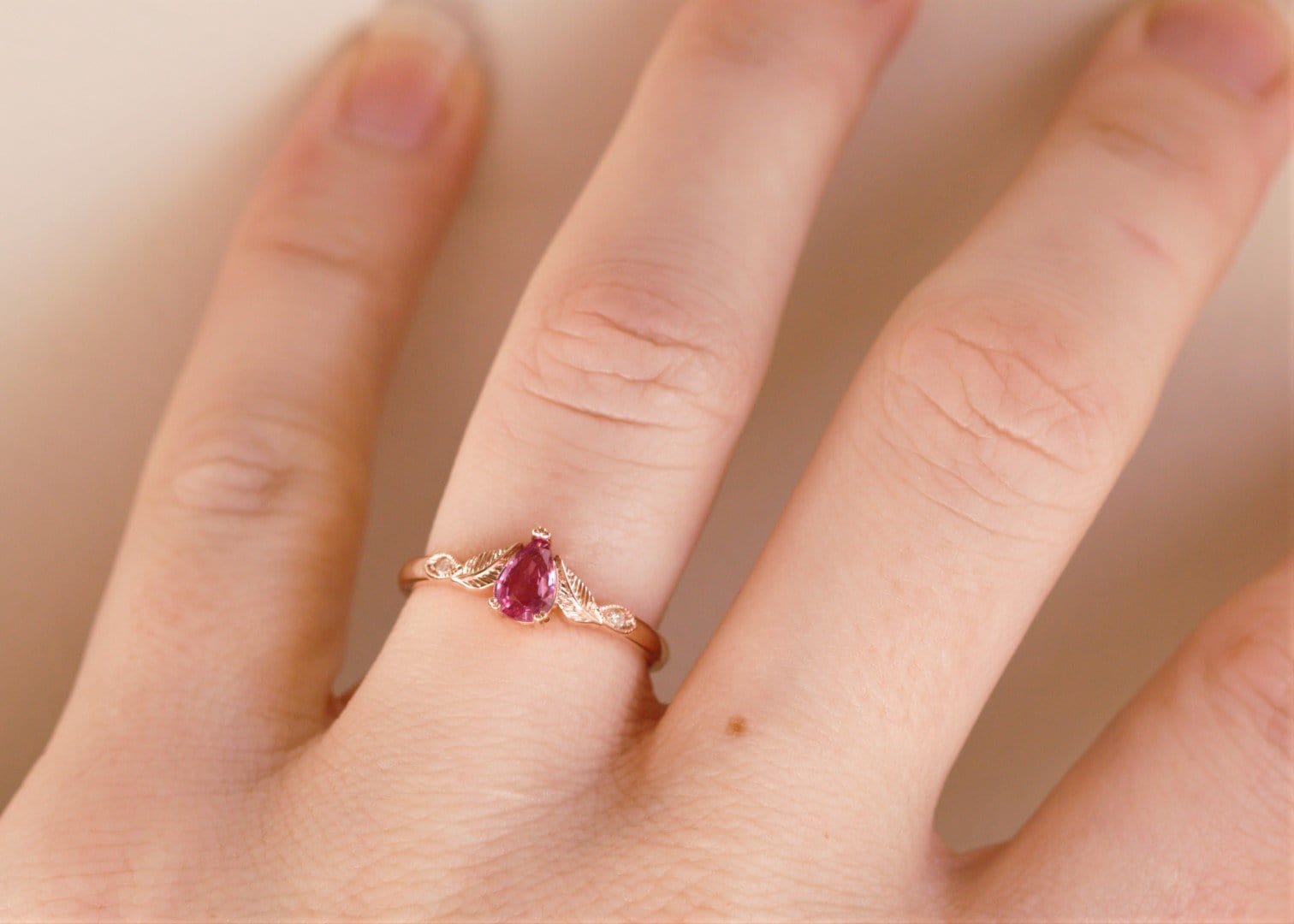 Pink Sapphire Leaf Engagement Ring - Vinny & Charles