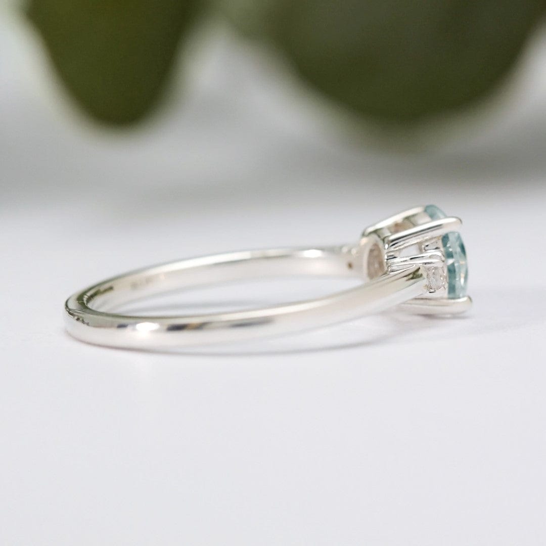 Round Aquamarine Diamond Trilogy Ring - Vinny & Charles