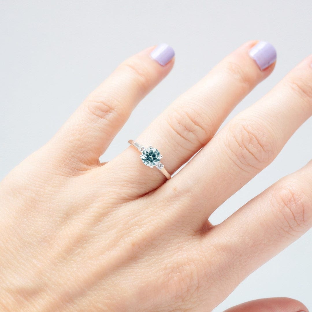 Round Aquamarine Diamond Trilogy Ring - Vinny & Charles