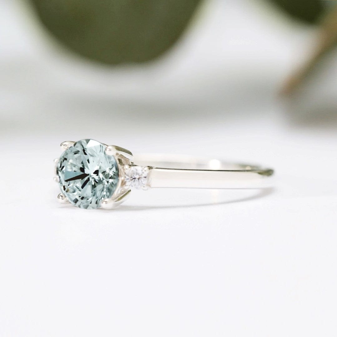 Round Aquamarine Diamond Trilogy Ring - Vinny & Charles