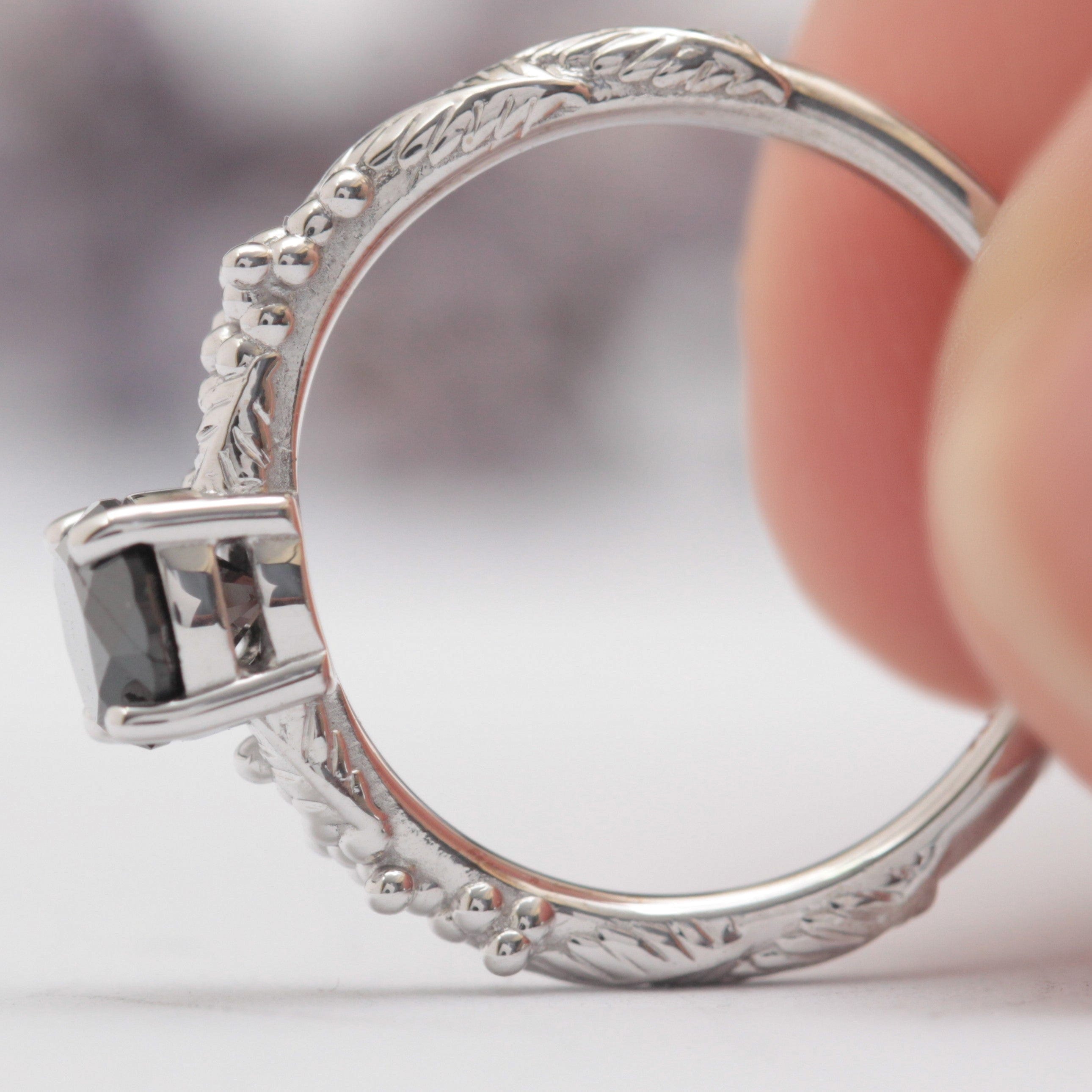 Black Diamond Wattle Leaf Engagement Ring - Vinny & Charles