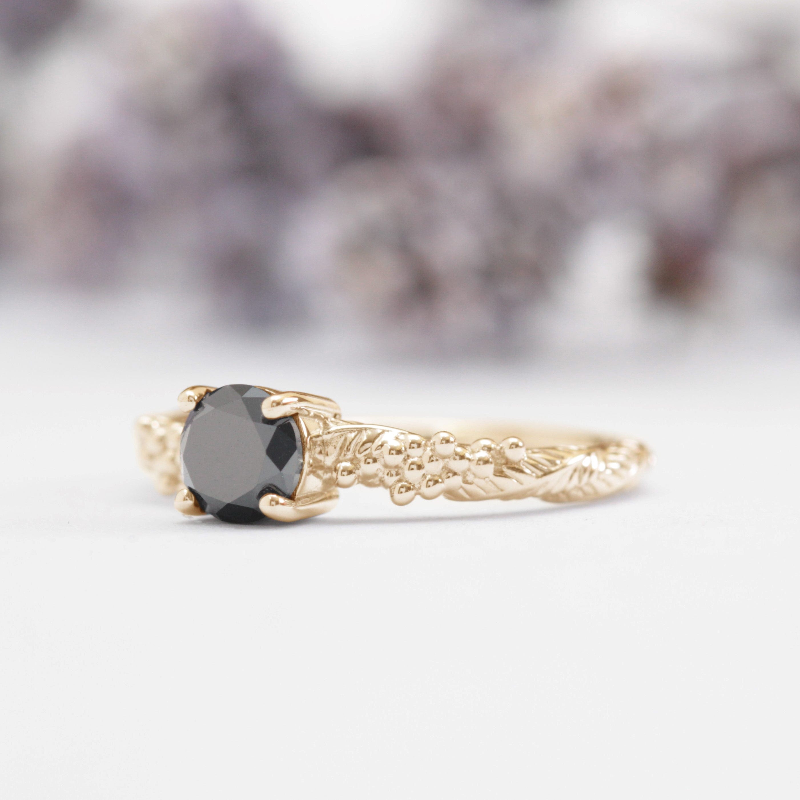 Black Diamond Wattle Leaf Engagement Ring - Vinny & Charles