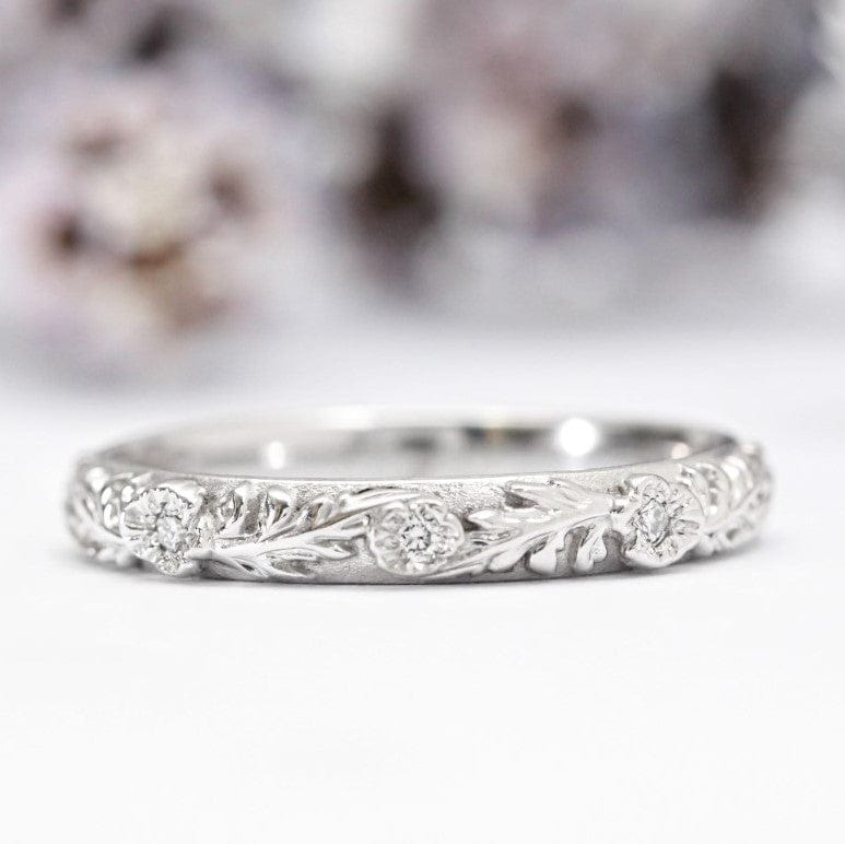 Diamond Trio Poppy Flower Leaf Wedding Band - Vinny & Charles