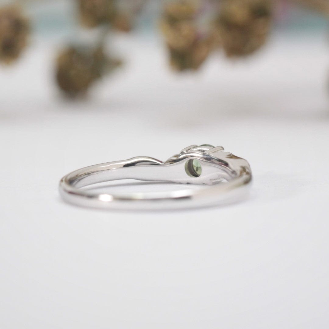 Green Sapphire and Diamond Leaf Engagement Ring - Vinny & Charles