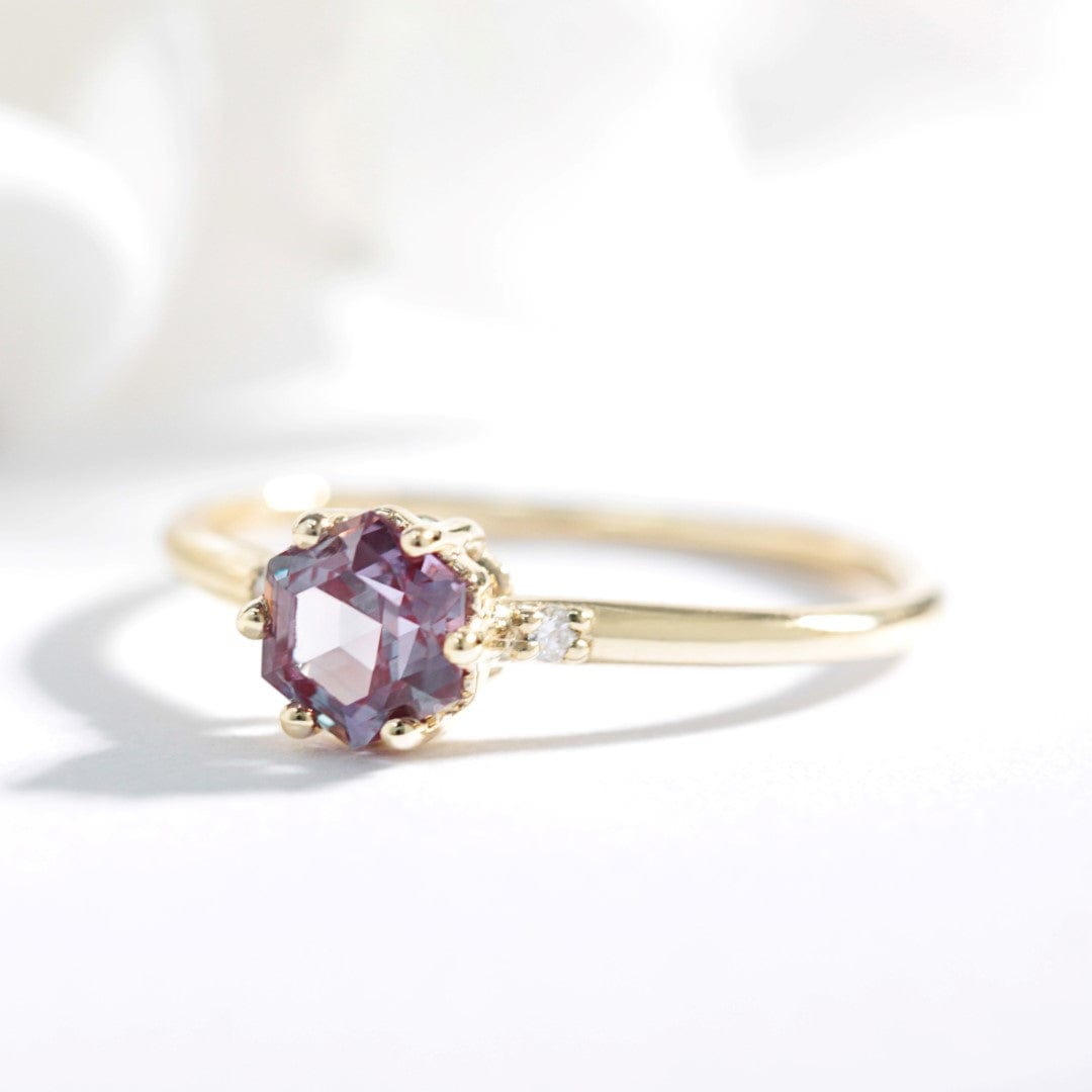 Hexagon Alexandrite and diamond engagement ring - Vinny & Charles