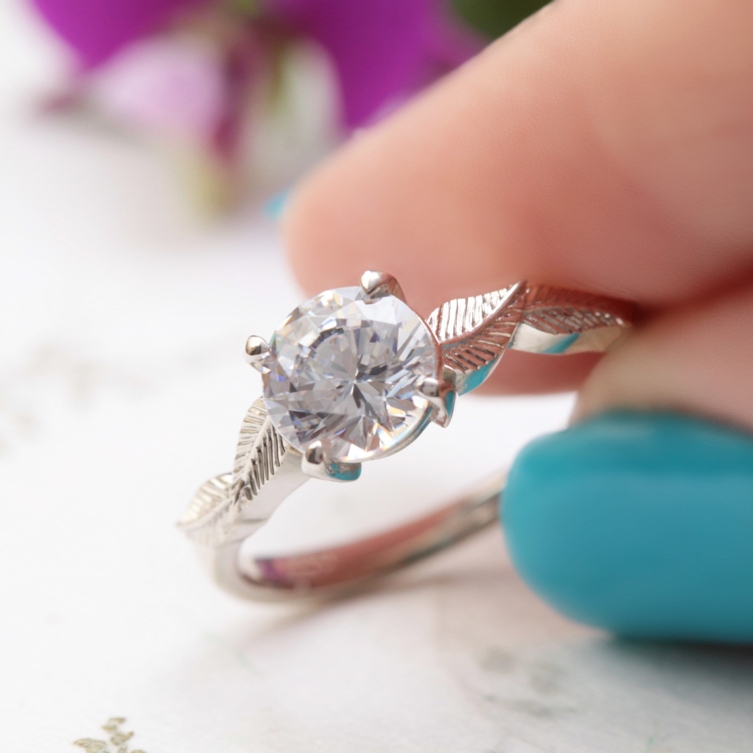 One Carat Solitaire Leaf Ring - Vinny & Charles