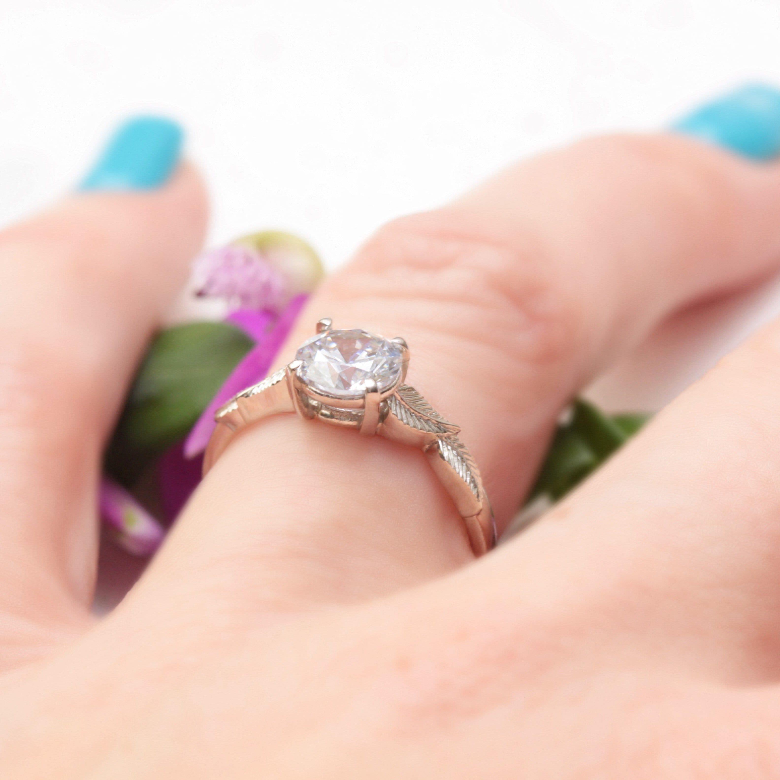 One Carat Solitaire Leaf Ring - Vinny & Charles