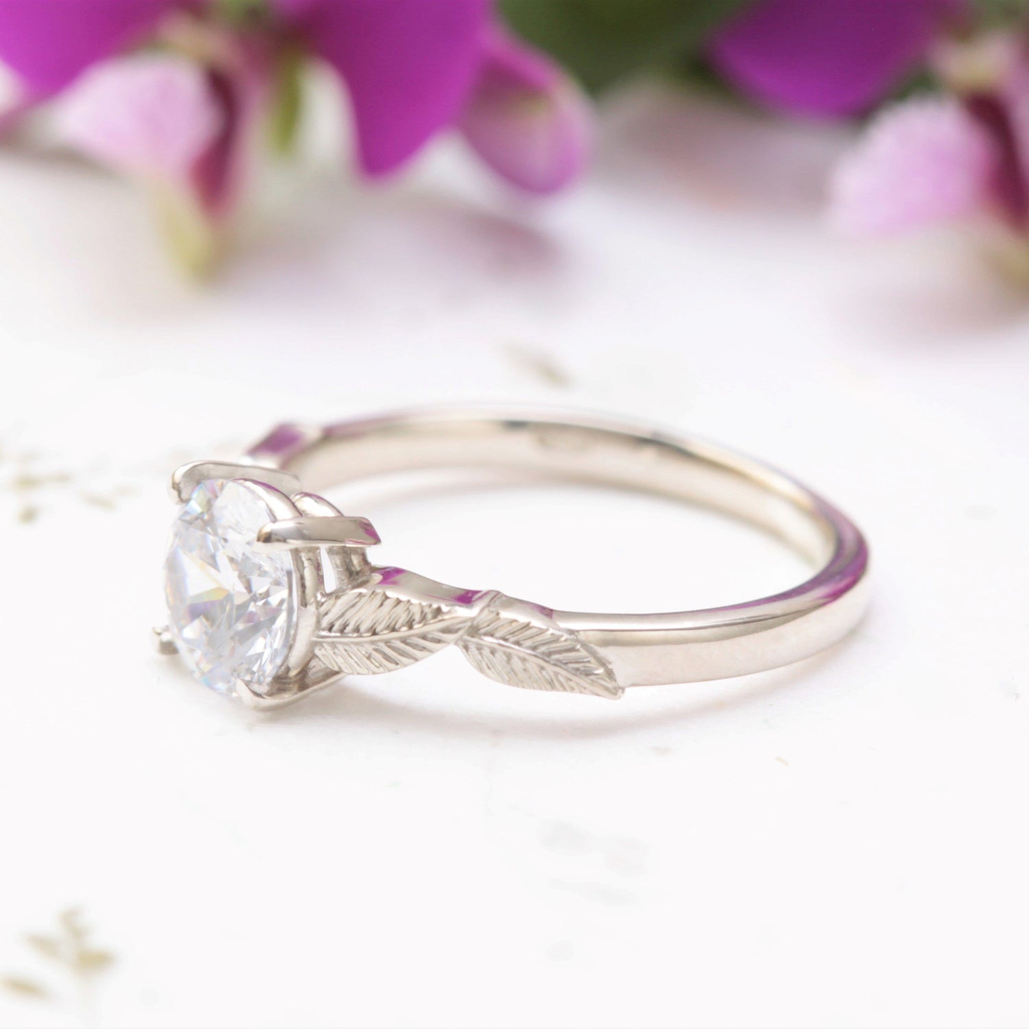 One Carat Solitaire Leaf Ring - Vinny & Charles