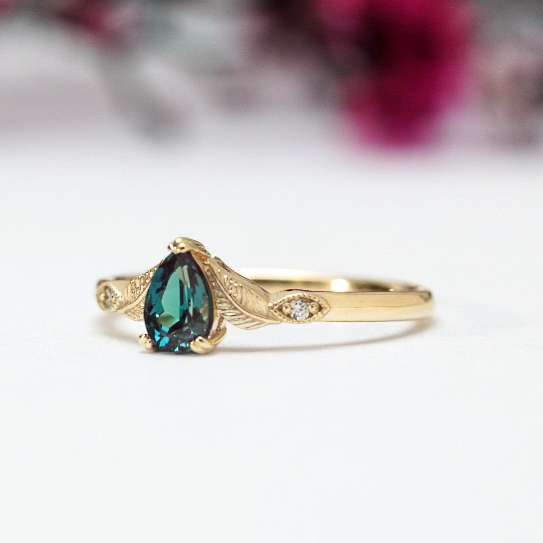 Pear Alexandrite Leaf Engagement Ring - Vinny & Charles