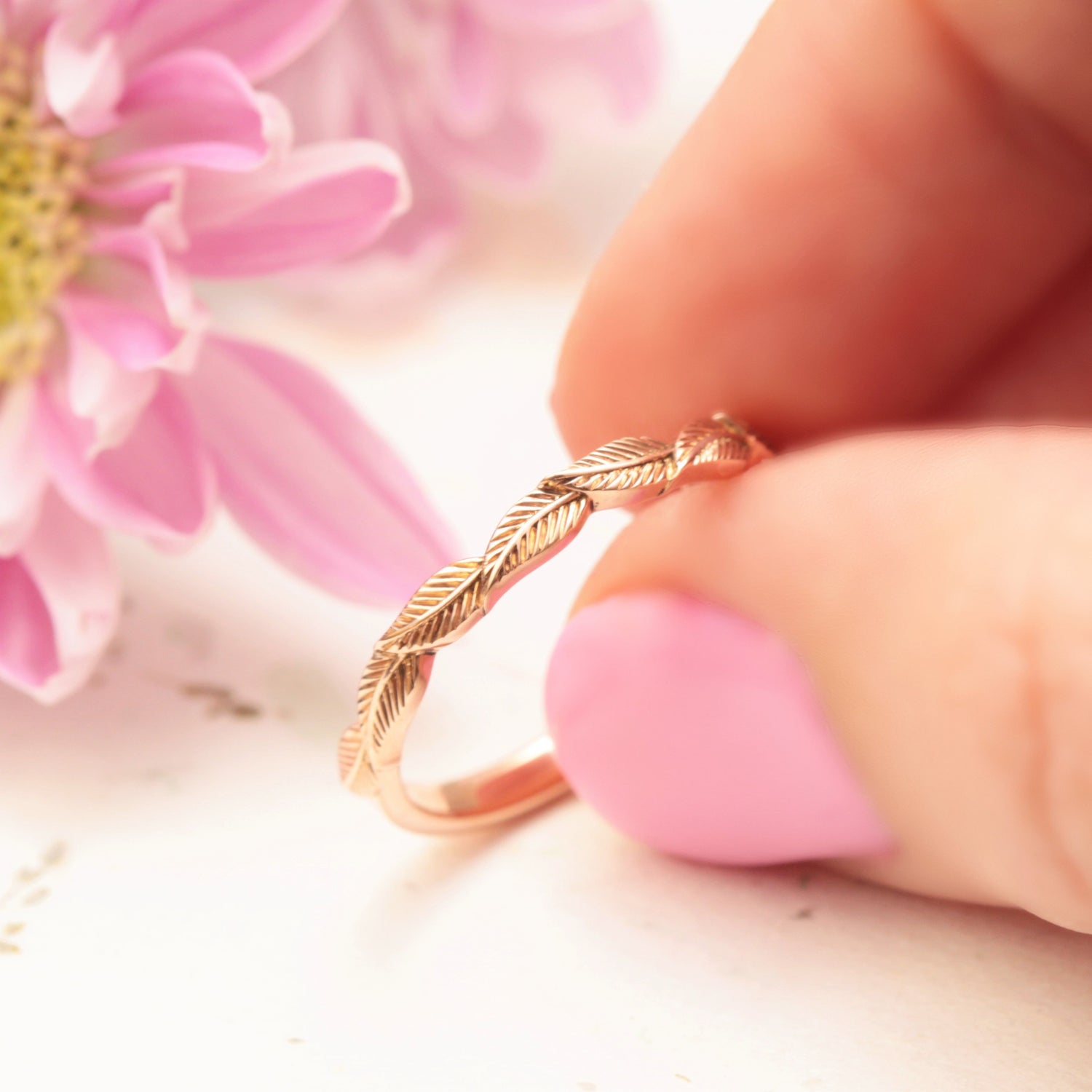 leaf wedding band rose gold