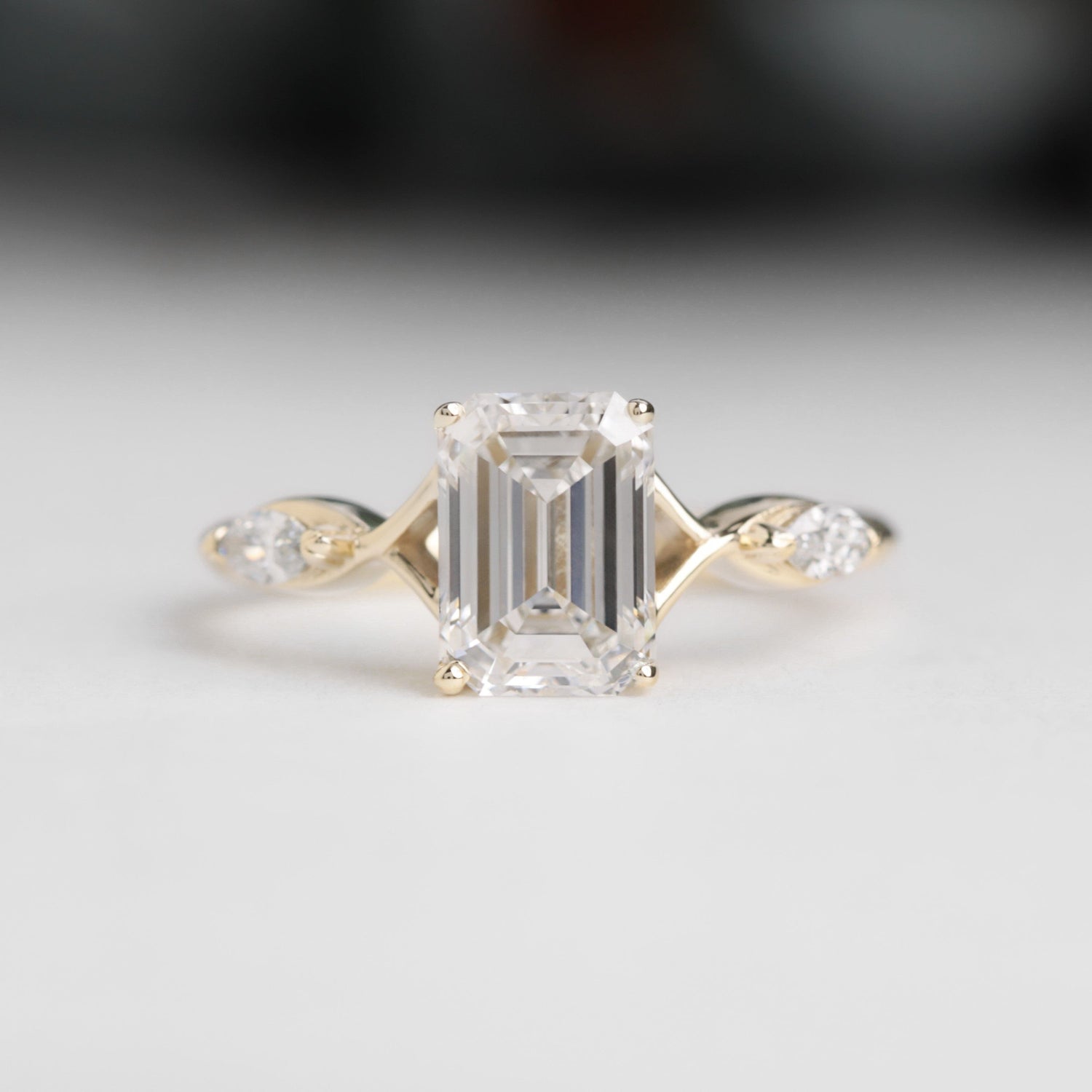 Emerald cut lab diamond engagement ring spellbound yellow gold