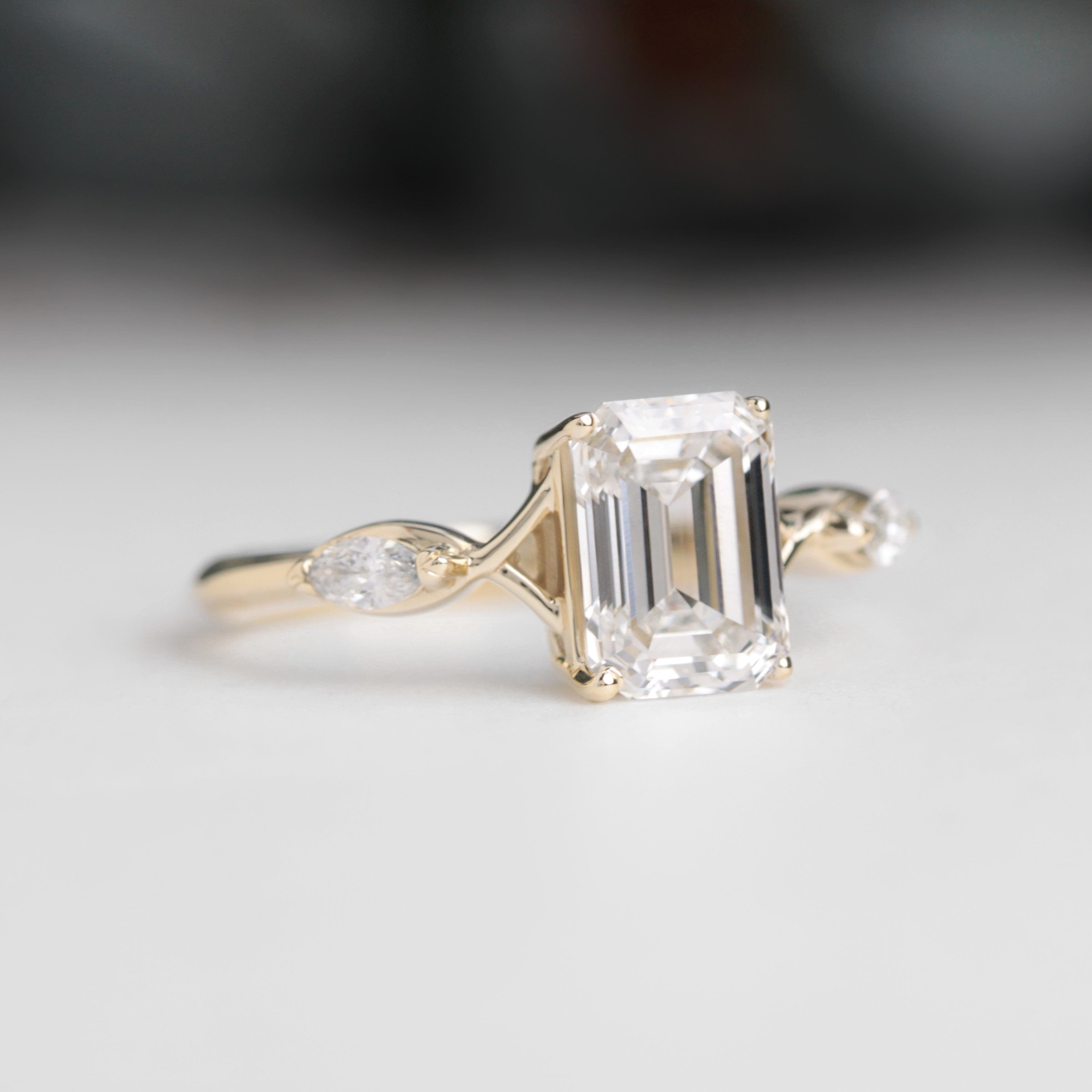 Emerald cut lab diamond engagement ring spellbound yellow gold