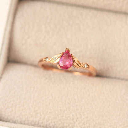 Rubellite Leaf Engagement Ring