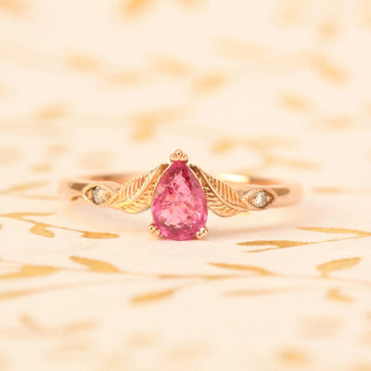 Rubellite Leaf Engagement Ring