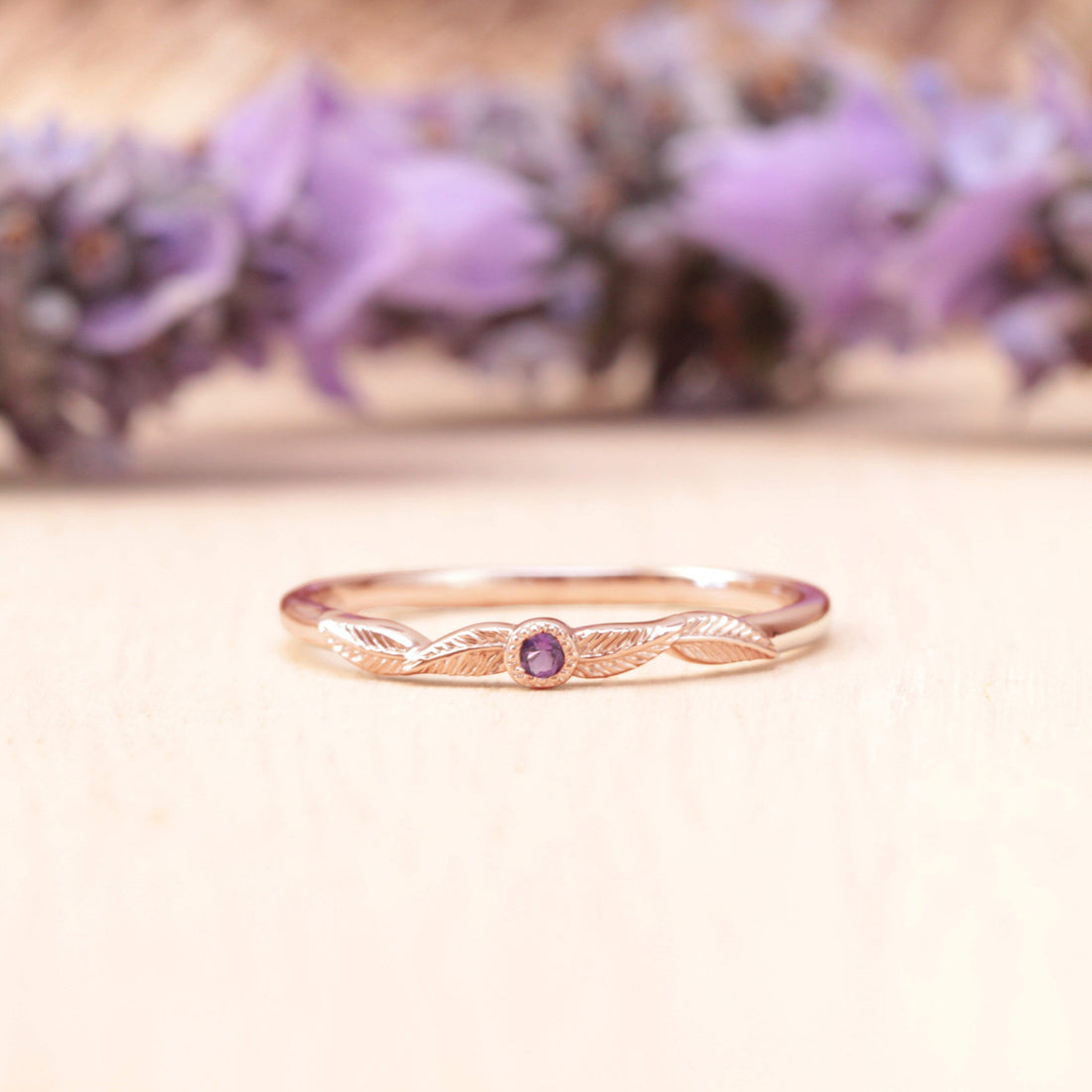 Amethyst Birthstone Leaf Ring - Vinny &amp; Charles