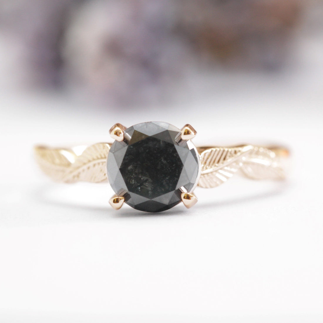 Black Diamond Leaf Engagement Ring - Vinny &amp; Charles