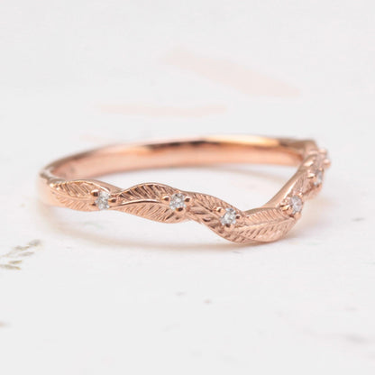 Curved Diamond Leaf Wedding Ring