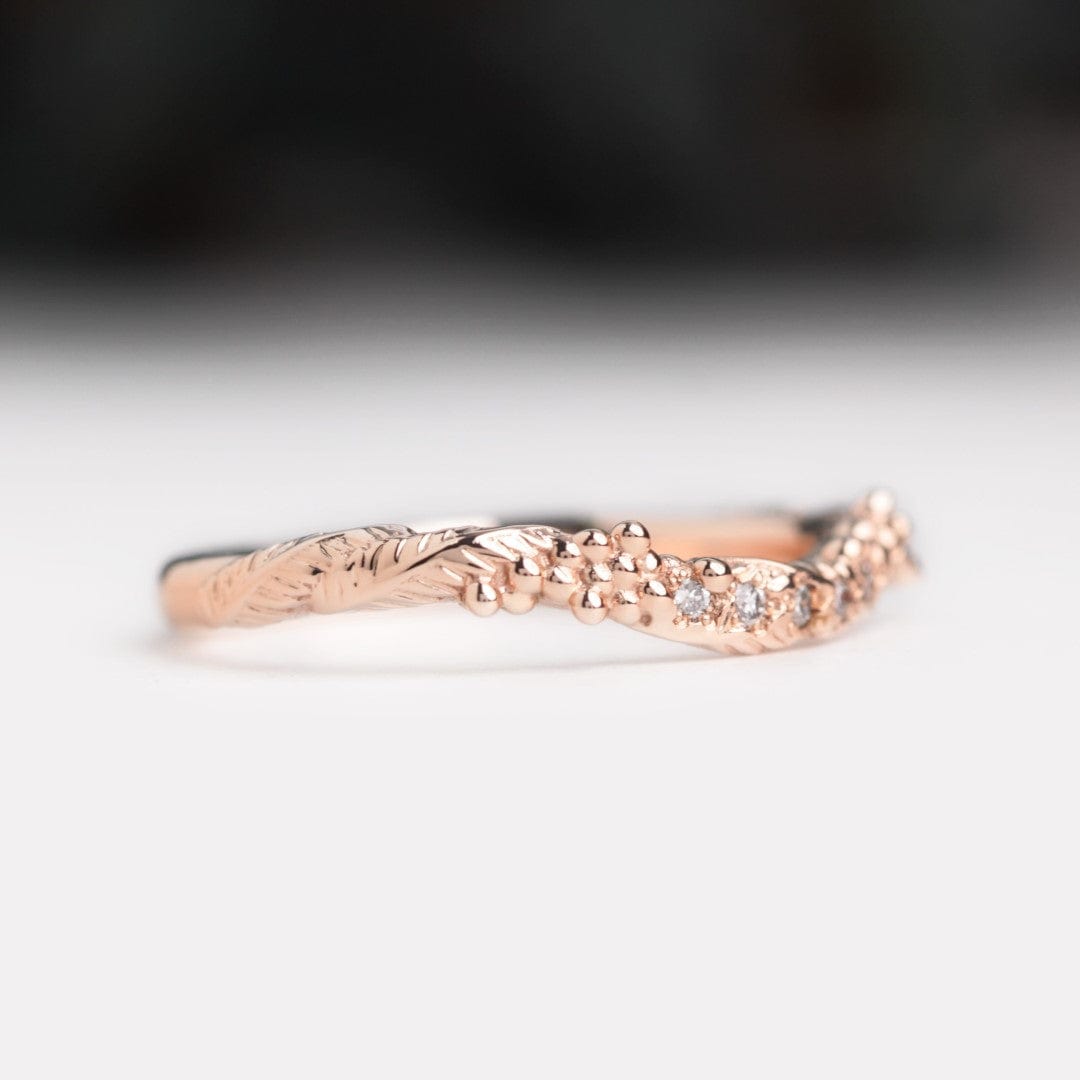 curved diamond wattle wedding ring rose gold