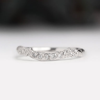 curved diamond wattle wedding ring white gold