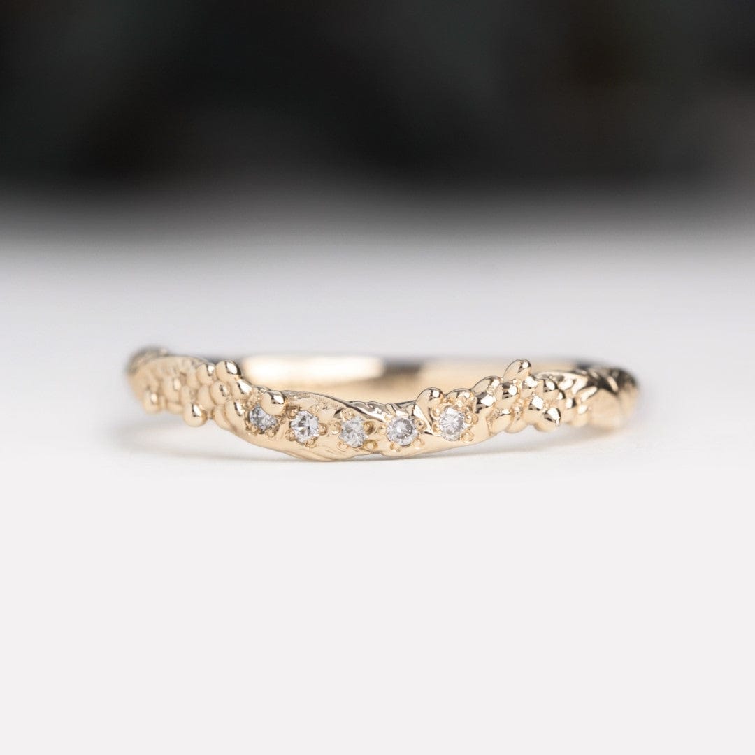 curved diamond wattle wedding ring yellow gold