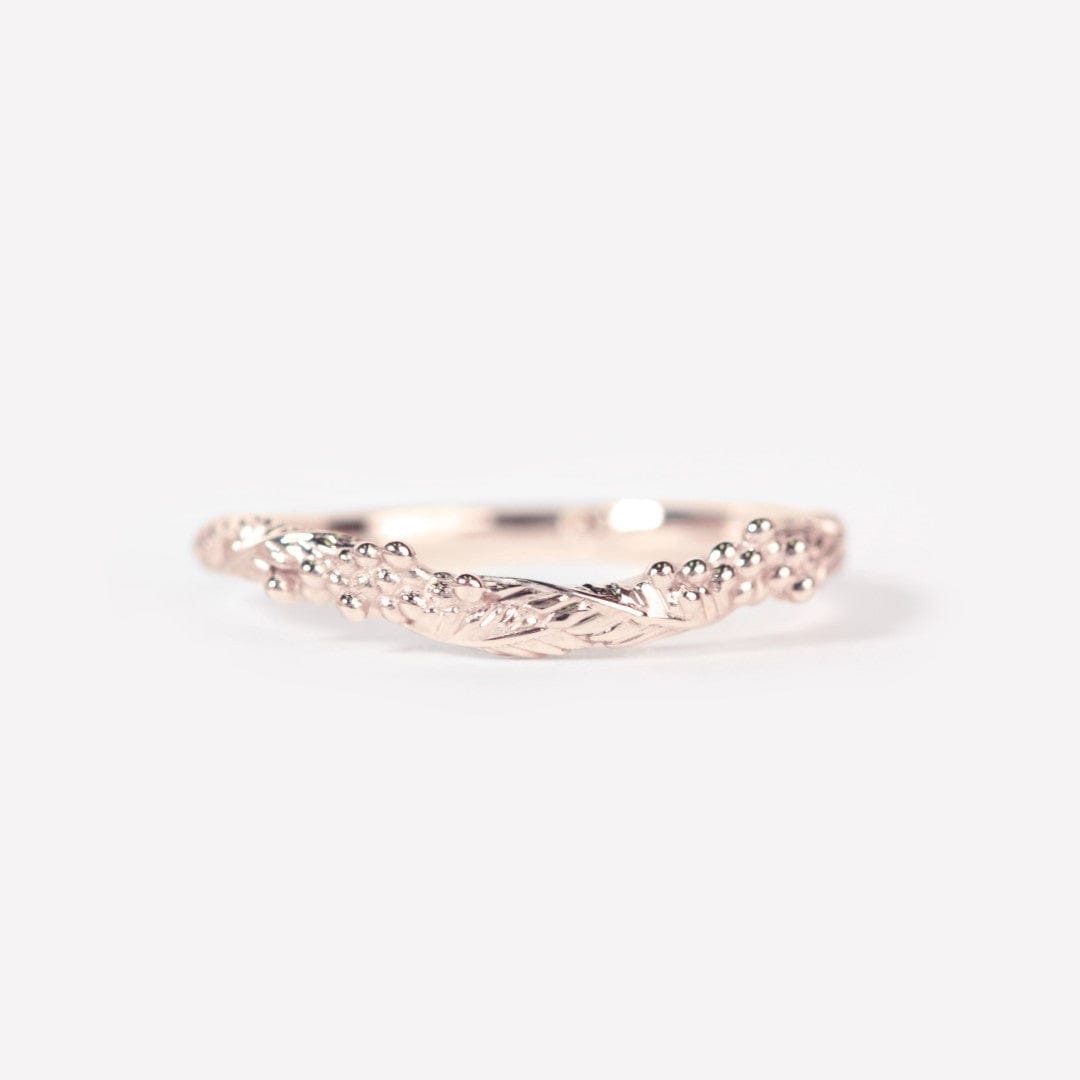 curved wattle leaf wedding ring rose gold