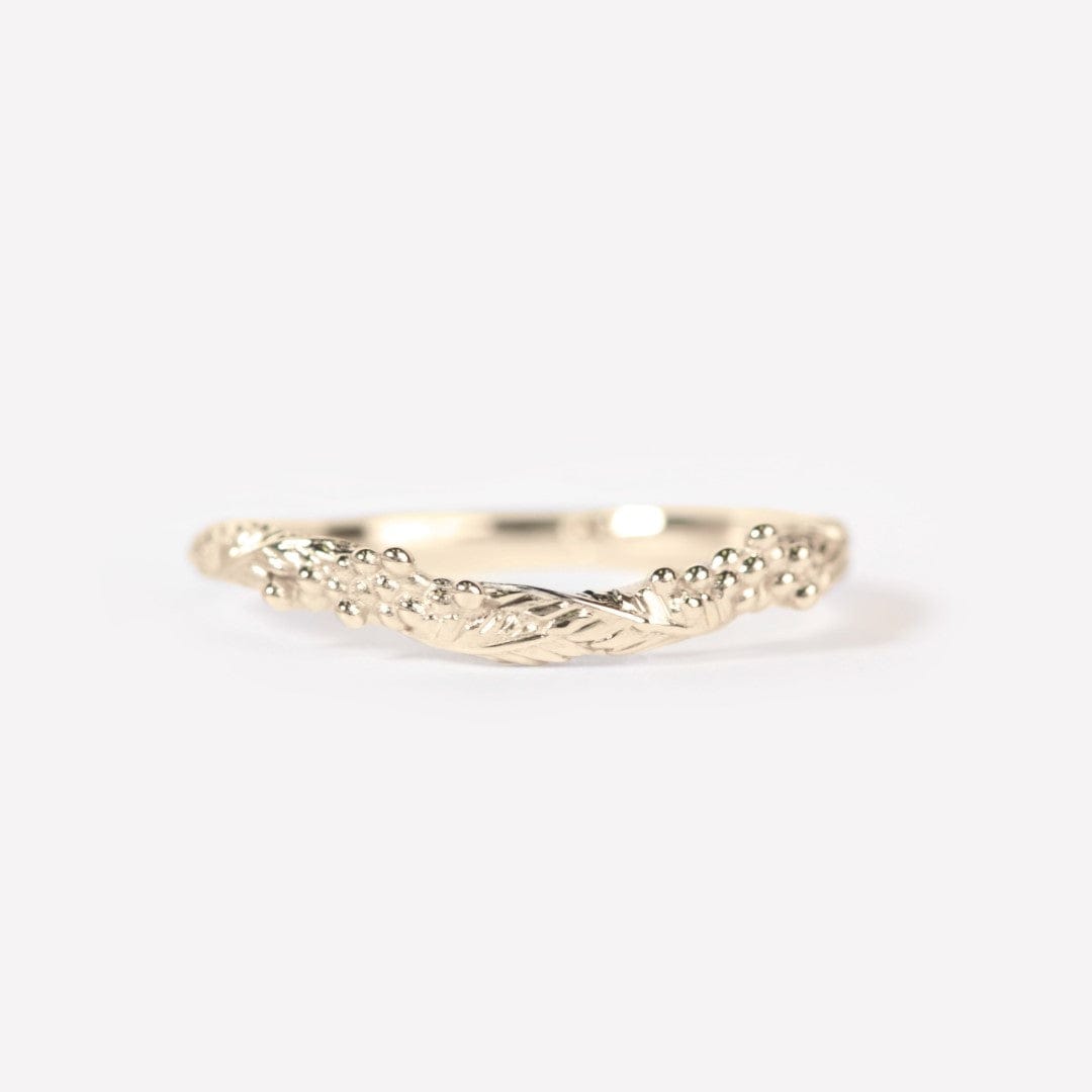 curved wattle leaf wedding ring yellow gold