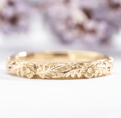duo poppy leaf wedding ring