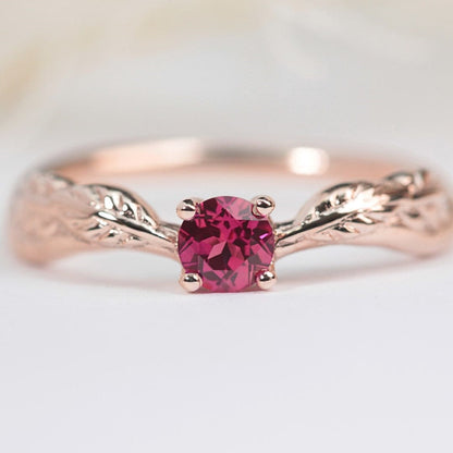 ember ruby leaf ring rose gold