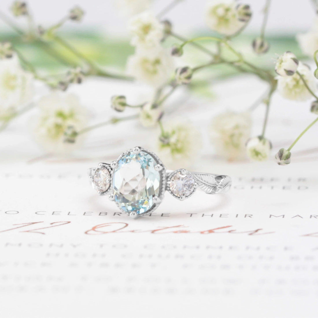 Aquamarine Leaf Engagement Ring