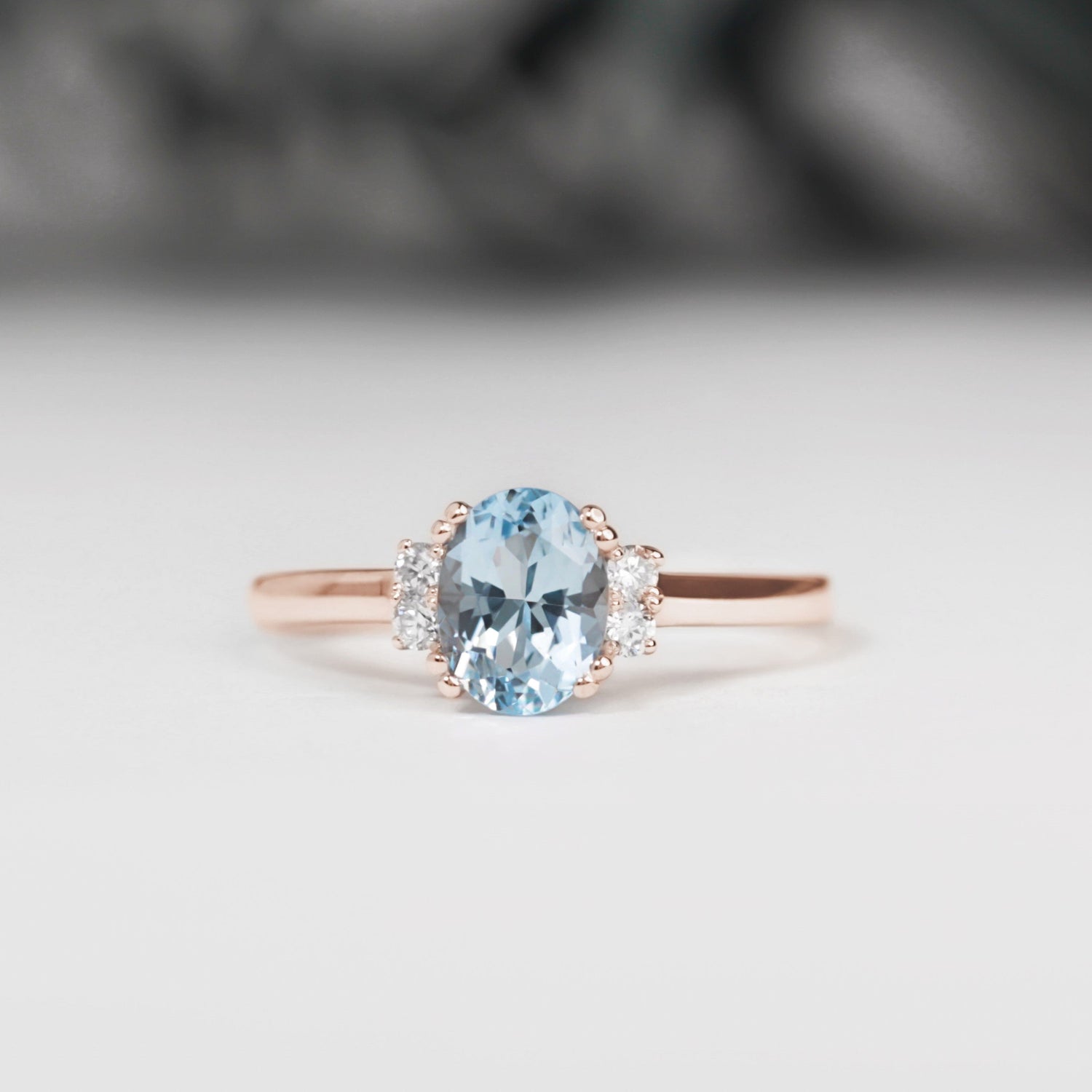 oval aquamarine diamond engagement ring rose gold