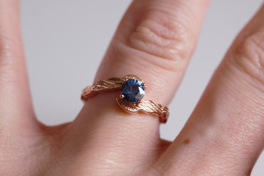 Blue Sapphire Leaf Engagement Ring - Vinny &amp; Charles