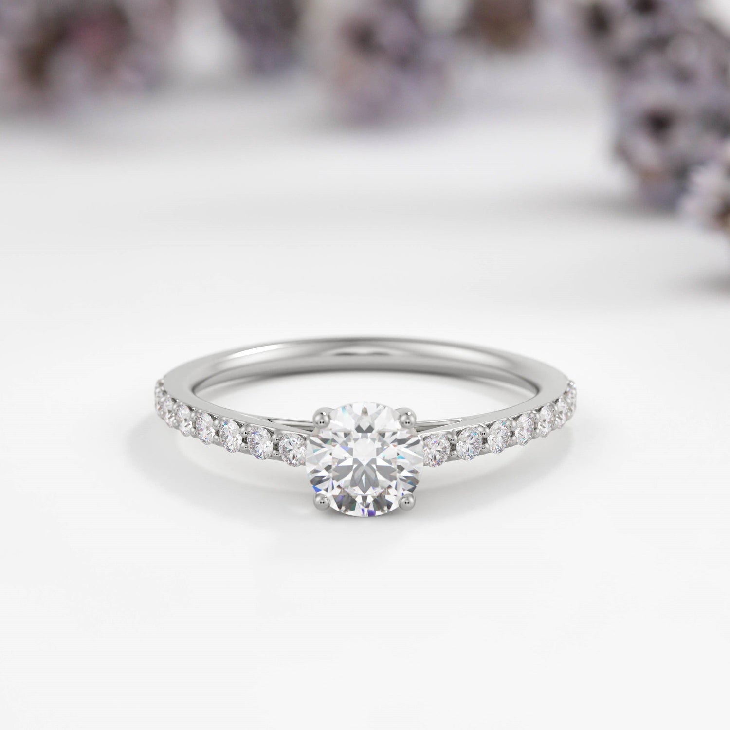 Round Pave Solitaire Lab Diamond Engagement Ring - Vinny & Charles