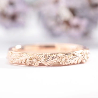 Trio Poppy Flower Leaf Wedding Band - Vinny &amp; Charles