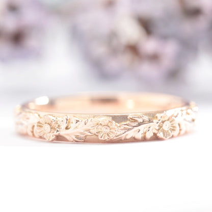 Trio Poppy Flower Leaf Wedding Band - Vinny &amp; Charles