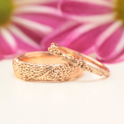 Wide Wattle Leaf Wedding Ring - Vinny &amp; Charles