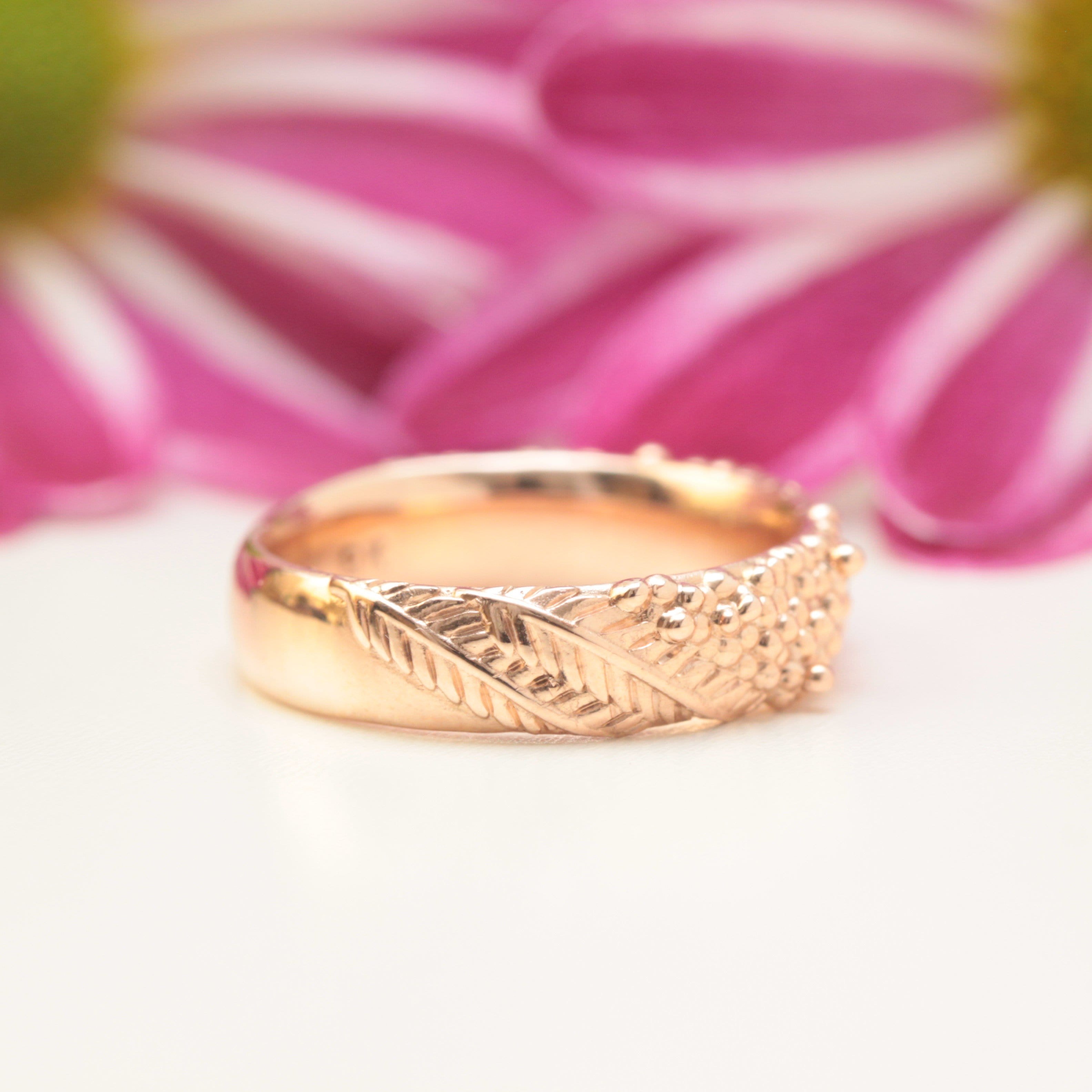 Wide Wattle Leaf Wedding Ring - Vinny &amp; Charles