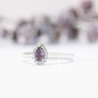 Pear Alexandrite Halo Engagement Ring - Vinny &amp; Charles