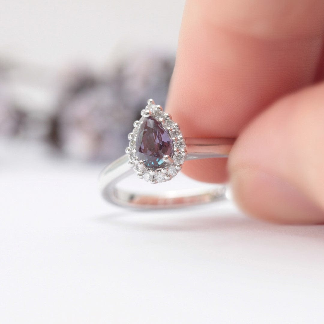 Pear Alexandrite Halo Engagement Ring - Vinny &amp; Charles