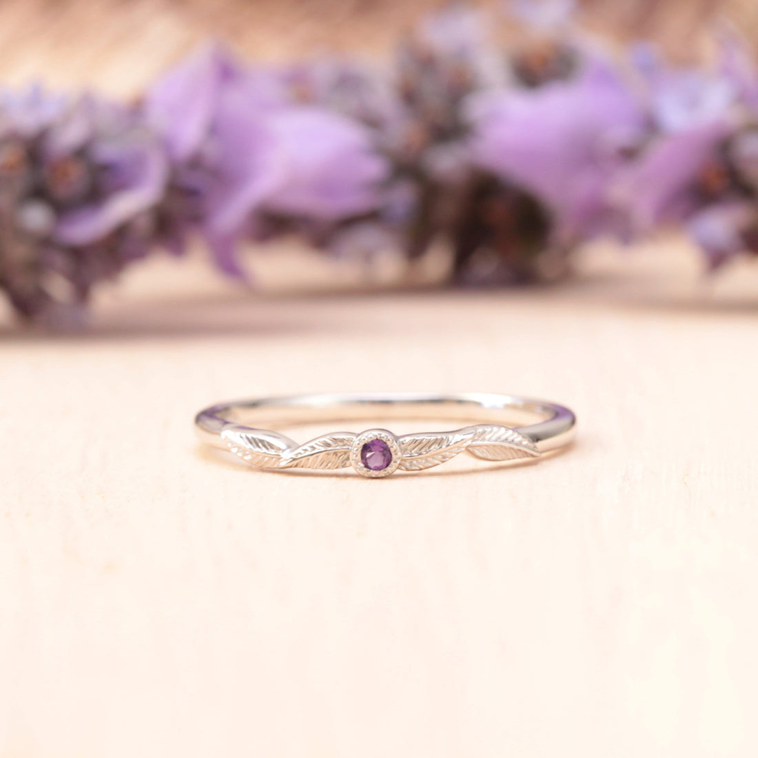 Amethyst Birthstone Leaf Ring - Vinny &amp; Charles