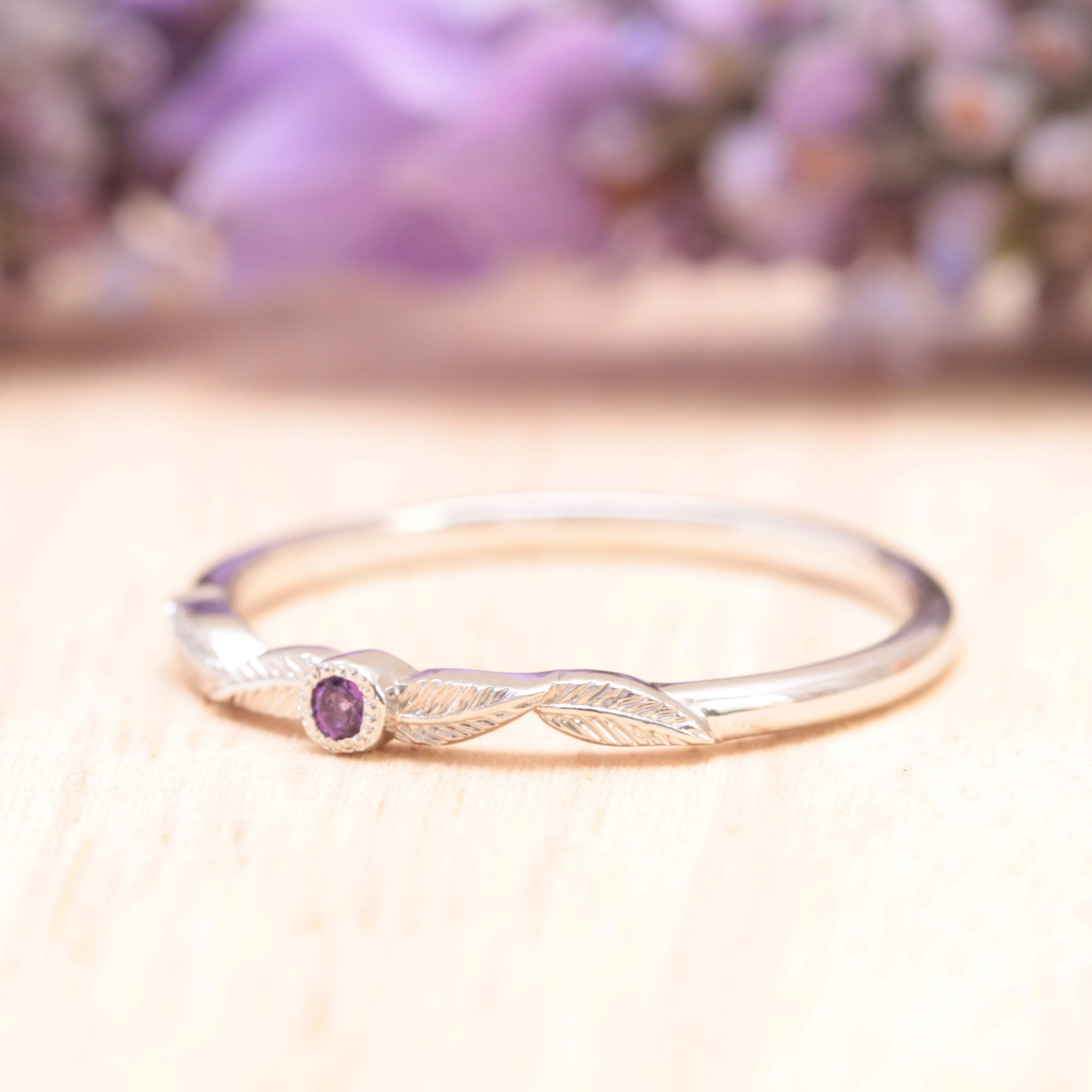 Amethyst Birthstone Leaf Ring - Vinny &amp; Charles