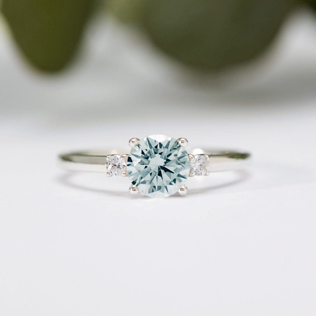 Round Aquamarine Diamond Trilogy Ring - Vinny &amp; Charles