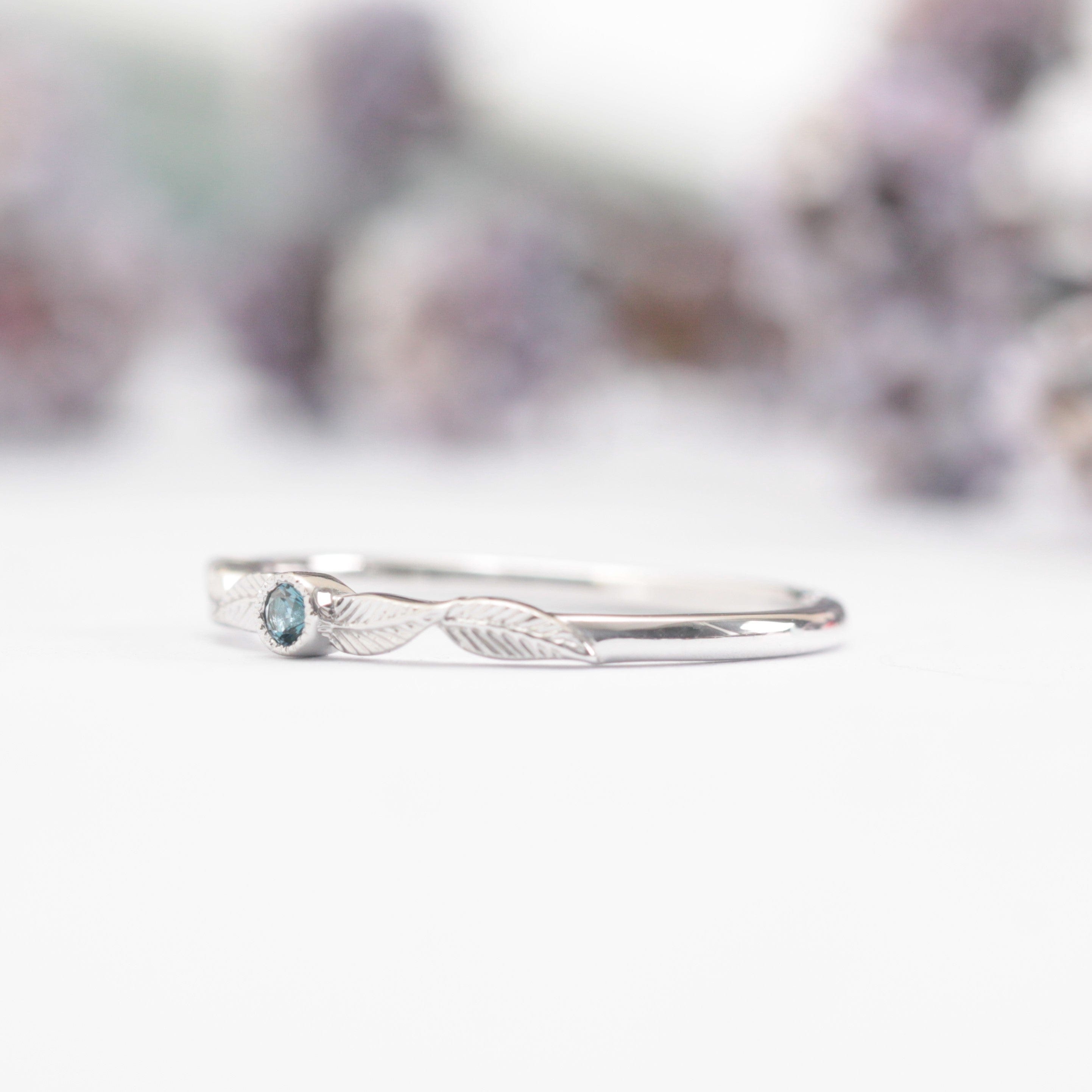 Blue Topaz Birthstone Leaf Ring - Vinny &amp; Charles