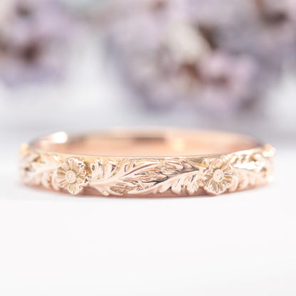 Duo Poppy Flower Leaf Wedding Band - Vinny &amp; Charles