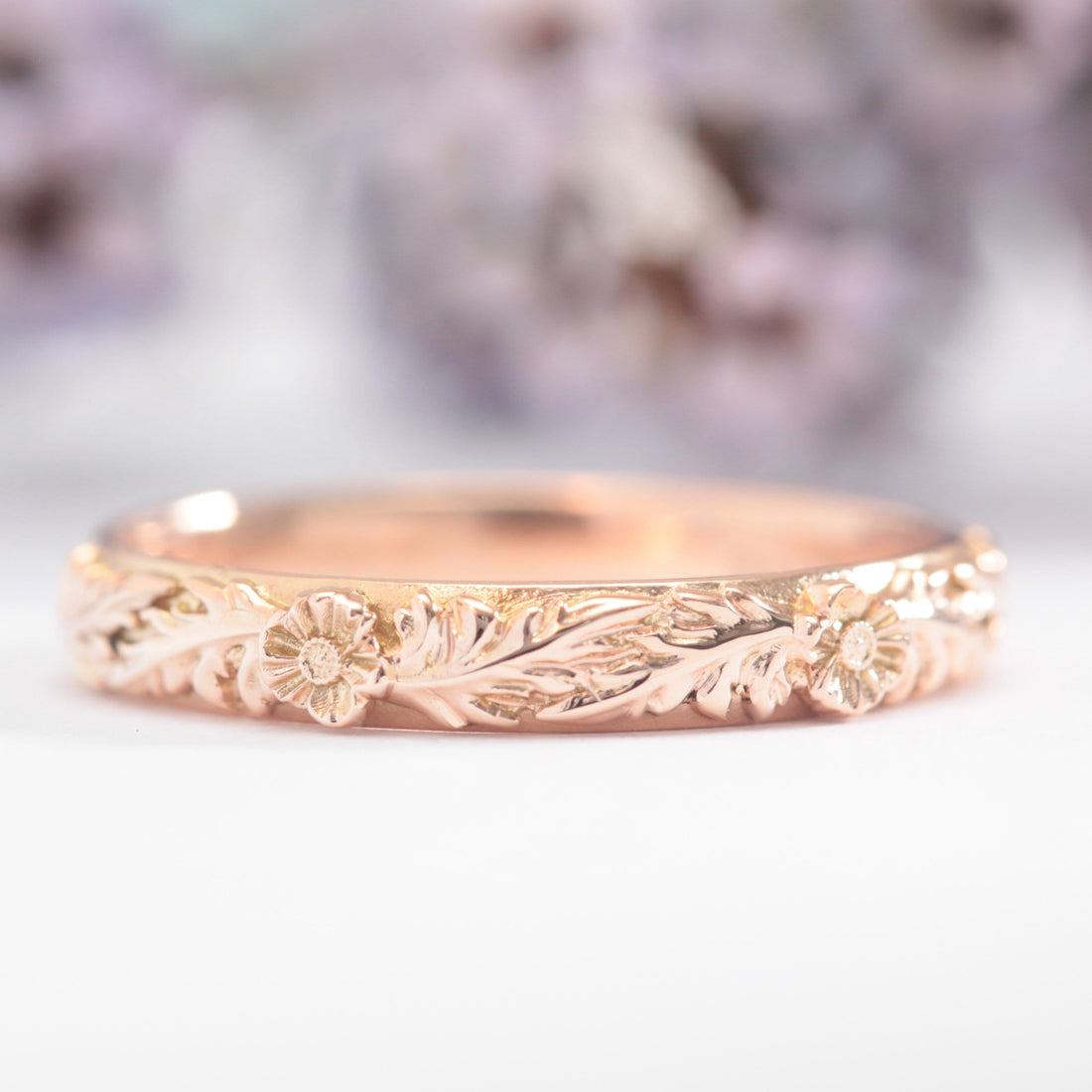 Duo Poppy Flower Leaf Wedding Band - Vinny &amp; Charles